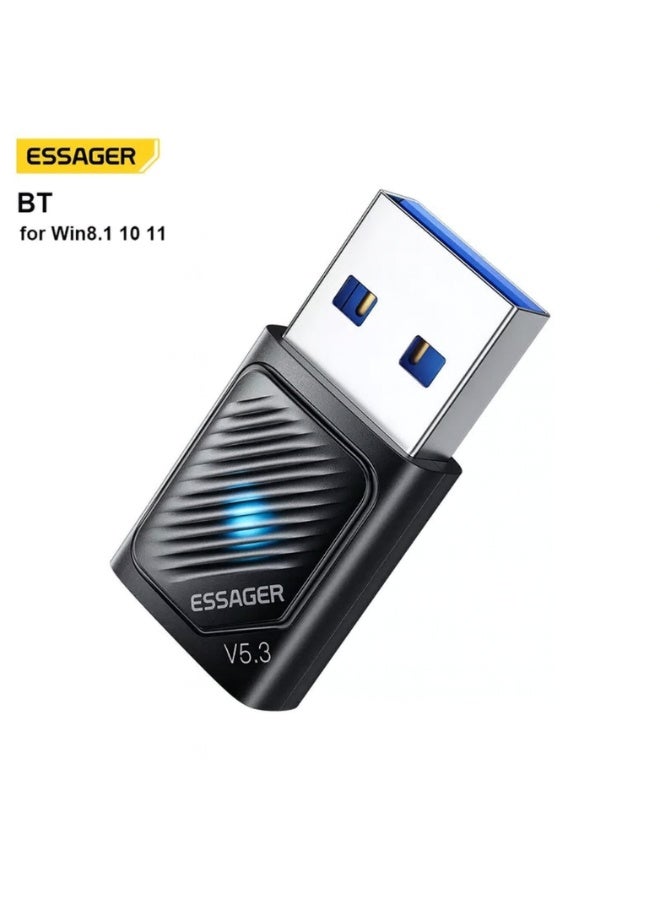 ايساجر دونجل ومحول بلوتوث 5.3 USB لاسلكي للكمبيوتر واللاب توب من ESSAGER، جهاز استقبال بمدى طويل يصل الي 20 متر، يدعم توصيل 5 اجهزة متعددة في وقت واحد - Image 1