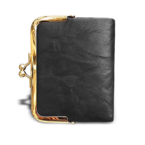 AOXONEL Womens Wallet Small Rfid Ladies Compact Bifold Leather Vintage Coin Purse With Zipper and Kiss Lock (Grey) - Image 3