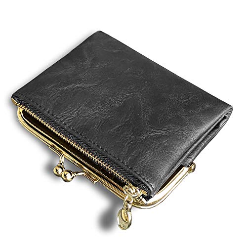 AOXONEL Womens Wallet Small Rfid Ladies Compact Bifold Leather Vintage Coin Purse With Zipper and Kiss Lock (Grey) - Image 1