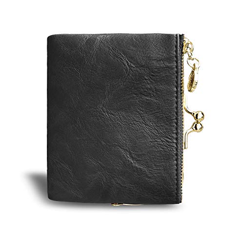 AOXONEL Womens Wallet Small Rfid Ladies Compact Bifold Leather Vintage Coin Purse With Zipper and Kiss Lock (Grey) - Image 4