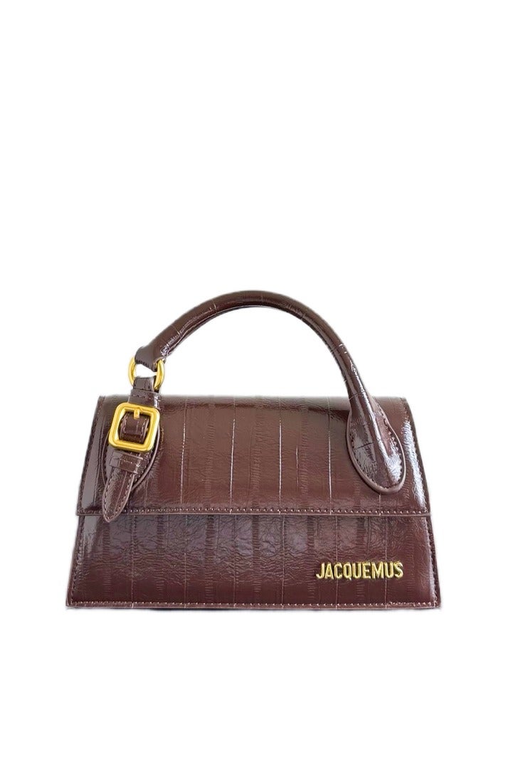 JACQUEMUS Croc Embossed Leather Long Le Chiquito Top Handle Bag With Crossbody Strap