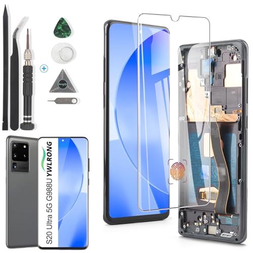 YWLRONG OLED for Samsung Galaxy S20 Ultra 5G Screen Replacement for Samsung S20 Ultra 5G G988 G988U G988U1 G9880 LCD Display Touch Screen Digitizer Assembly with Tools (Support Fingerprint ,Black Frame) - Image 1