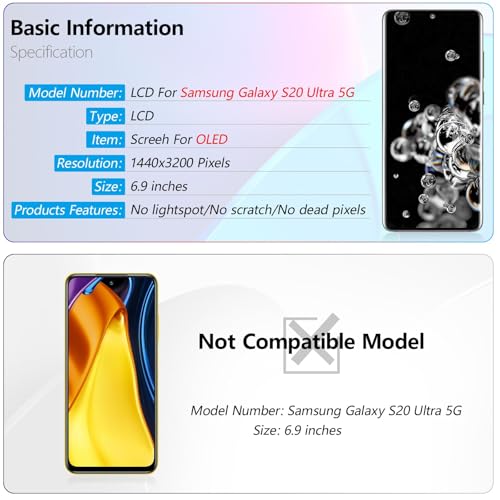 YWLRONG OLED for Samsung Galaxy S20 Ultra 5G Screen Replacement for Samsung S20 Ultra 5G G988 G988U G988U1 G9880 LCD Display Touch Screen Digitizer Assembly with Tools (Support Fingerprint ,Black Frame) - Image 3