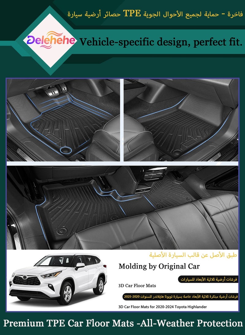 Delehehe Floor Mats & Cargo Liner For 2020-2025 Toyota Highlander Accessories Floor Mats 2 Row Liner Set All Weather TPE 3D Floor Liners&Rear Cargo Mat Trunk Mat - Image 2
