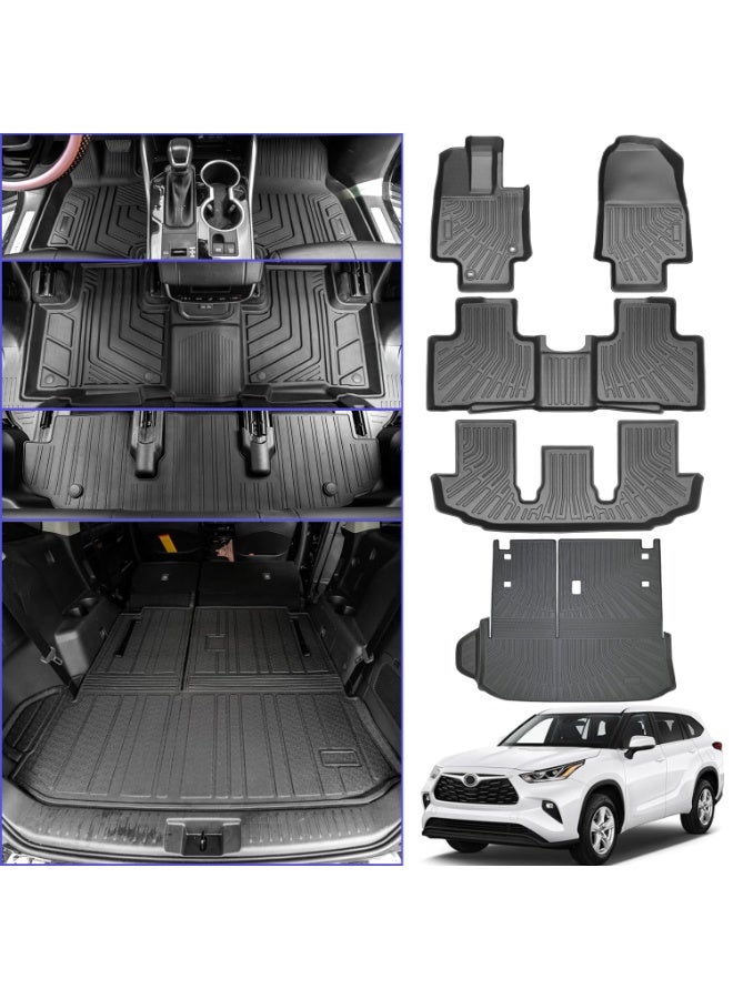 Delehehe Floor Mats & Cargo Liner For 2020-2025 Toyota Highlander Accessories Floor Mats 2 Row Liner Set All Weather TPE 3D Floor Liners&Rear Cargo Mat Trunk Mat - Image 1