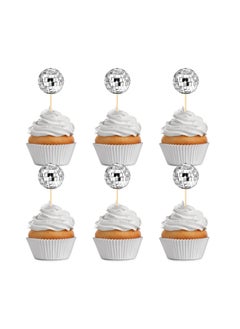 SYOSI 24 Pcs Disco Cupcake Accents, 70s Party Cake Toppers Shimmering Cupcake Embellishments Mirror Ball Dessert Toppers Disco Ball Table Centerpiece Decor for 70s Disco Themed Dance Party Supplies(2.7CM)  - Image 1