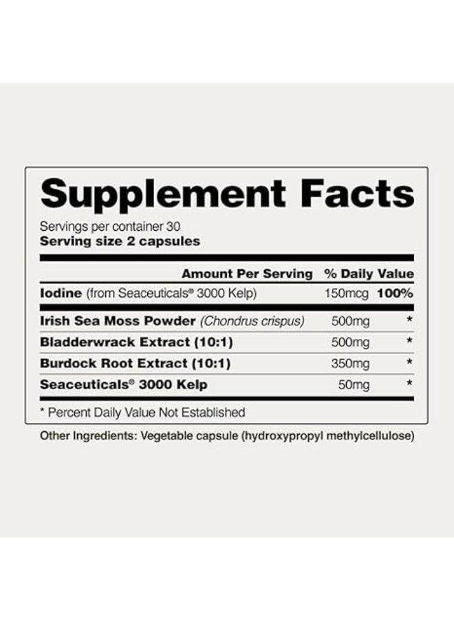 SNAP SUPPLEMENTS كبسولات طحالب البحر الأيرلندية مع بلادرواك، جذر الأرقطيون واليود لدعم الطاقة - مكمل طحالب البحر لتحسين المزاج، تقوية المناعة والهضم، تجديد لون البشرة - حبوب طحالب البحر (60 كبسولة) - Image 3