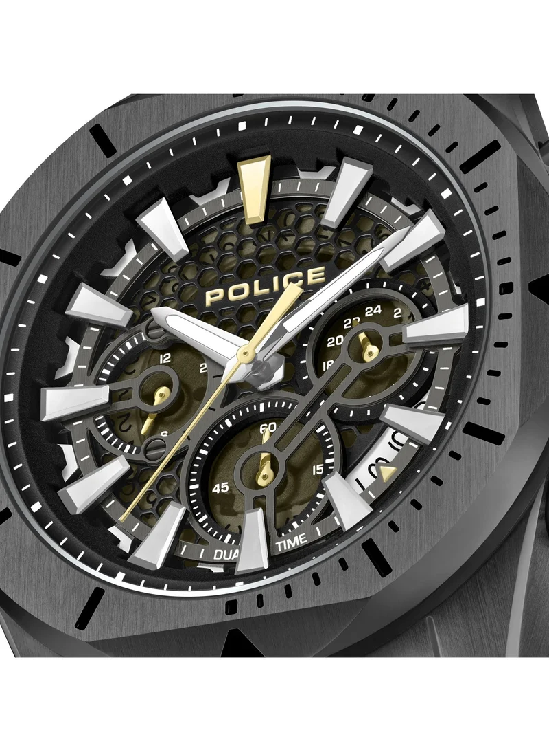 POLICE Electrical Black Dial Black Leather Strap Chronograph Watch for Men 45mm
