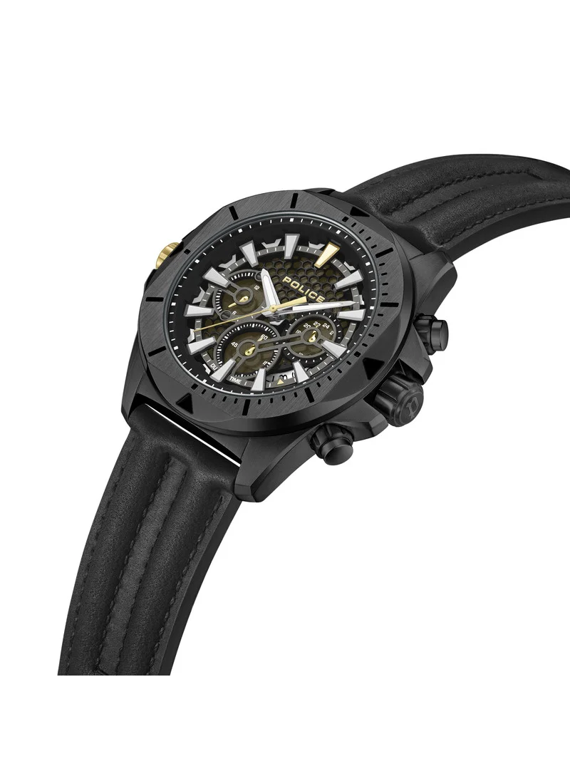 بوليس Electrical Black Dial Black Leather Strap Gents Chronograph Watch With Stainless Steel Case