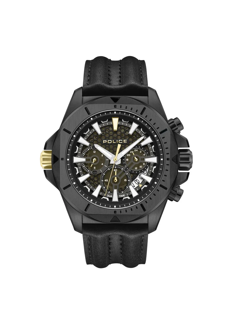 بوليس Electrical Black Dial Black Leather Strap Gents Chronograph Watch With Stainless Steel Case