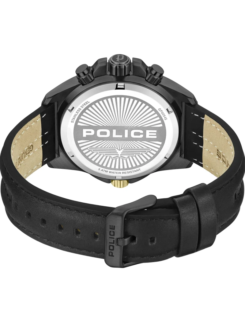 POLICE Electrical Black Dial Black Leather Strap Chronograph Watch for Men 45mm