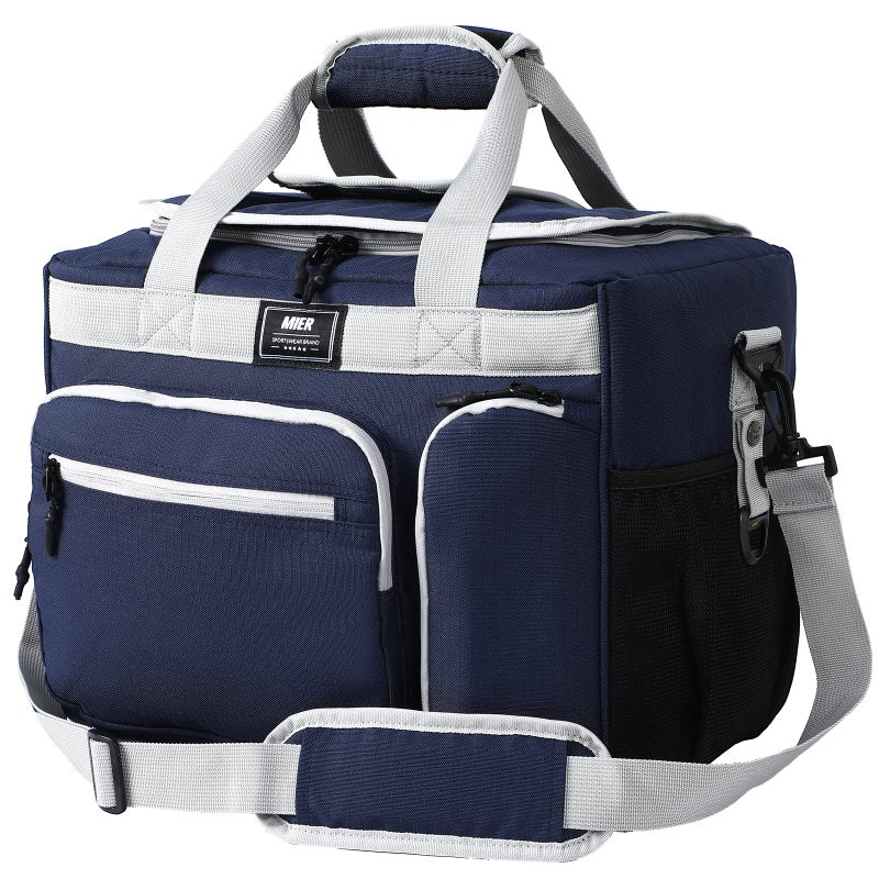 MIER 30L Extra Large Soft Cooler Bag with Bottle Opener for Camping Beach BBQ Grocery Golf Leakproof Picnic Lunch Bag Collapsible Top Flip Lid 45Can Dark Blue
