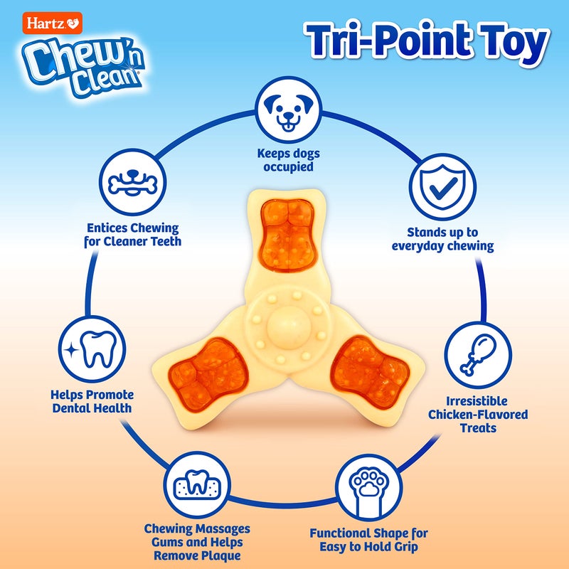 Hartz Chew â€˜n Clean Chew Toy and Treat in One Chicken Flavored Tri-Point Dog Toy, Small - Image 2