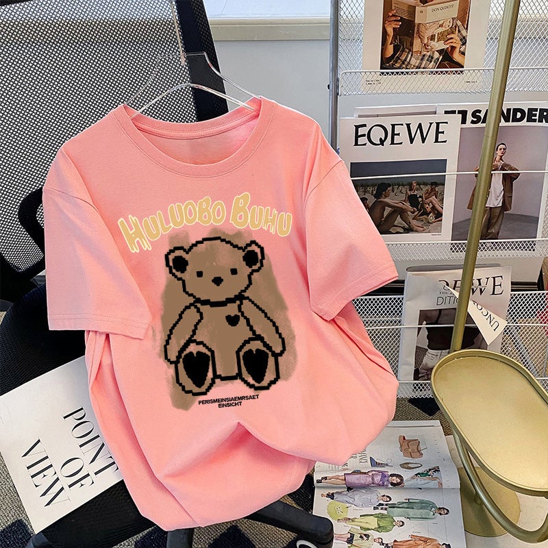 Wholesale Black Bear Printed Short Sleeve T-shirt Women's 2023 Summer New Korean American Style Loose Top ins Trendy - Image 5