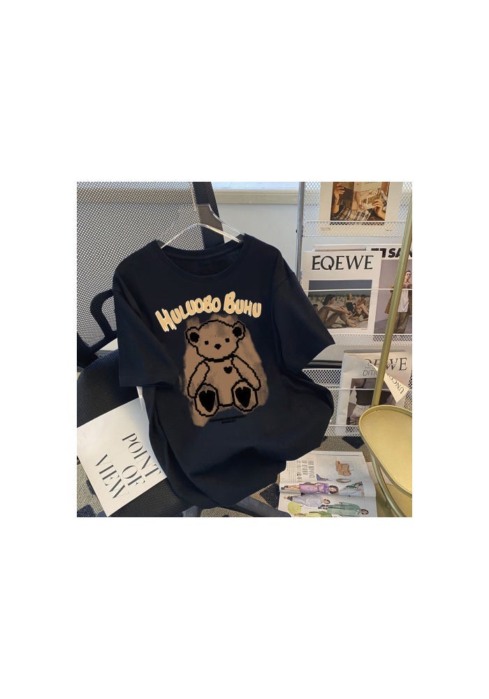 Wholesale Black Bear Printed Short Sleeve T-shirt Women's 2023 Summer New Korean American Style Loose Top ins Trendy - Image 1