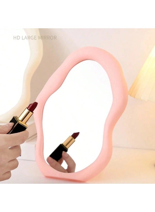 شيبشيب مرآة مكياج سحابية، مرآة غير منتظمة مع خطافات حائط وحامل، مرآة زينة فريدة بنمط كريمي لغرفة النوم، غرفة المعيشة أو كقطعة ديكور مكتبي فنية - Image 3