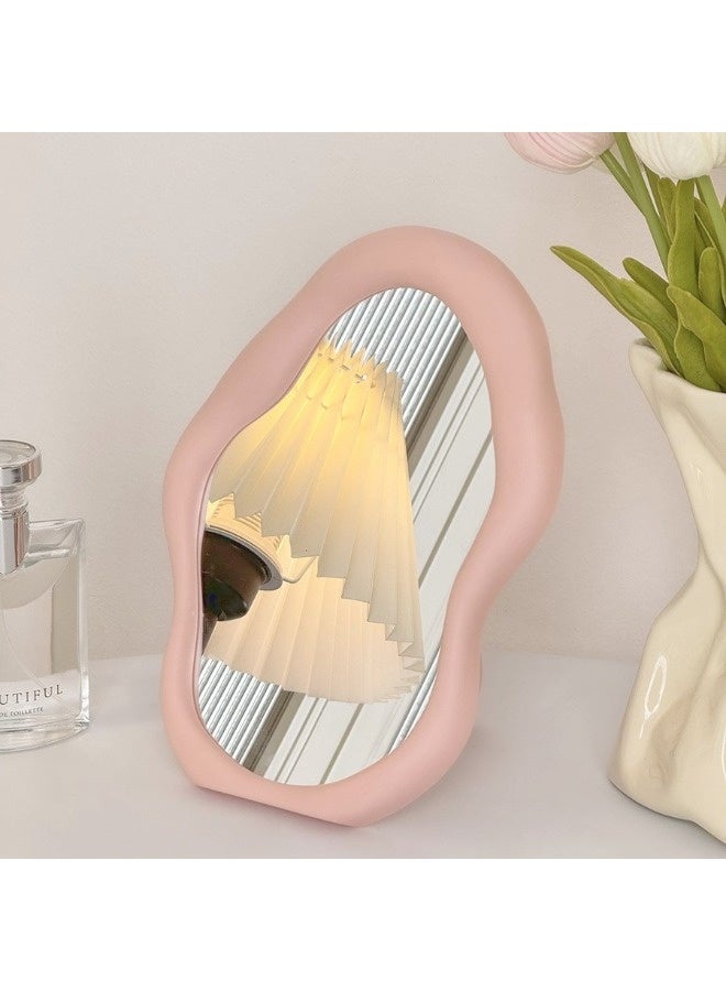 شيبشيب مرآة مكياج سحابية، مرآة غير منتظمة مع خطافات حائط وحامل، مرآة زينة فريدة بنمط كريمي لغرفة النوم، غرفة المعيشة أو كقطعة ديكور مكتبي فنية - Image 1