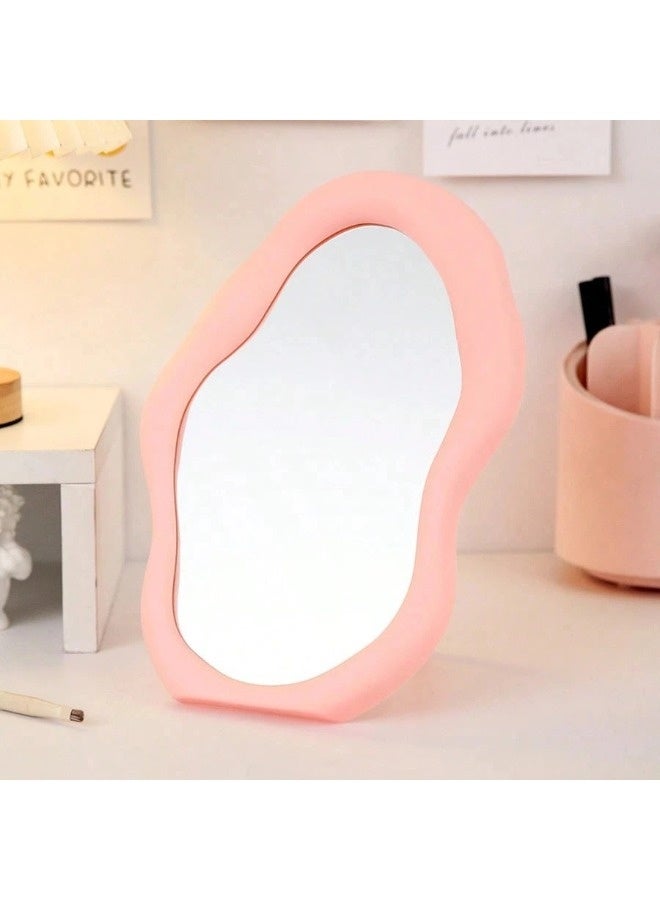 شيبشيب مرآة مكياج سحابية، مرآة غير منتظمة مع خطافات حائط وحامل، مرآة زينة فريدة بنمط كريمي لغرفة النوم، غرفة المعيشة أو كقطعة ديكور مكتبي فنية - Image 4