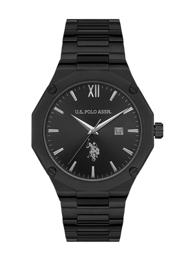 يو اس بولو اسن U.S. Polo Assn. USPA1056-03 44mm Watch with Bold Black Dial, Classic Black Stainless Steel Band & Minimalist Design - Ideal for Fashion-Forward Gents