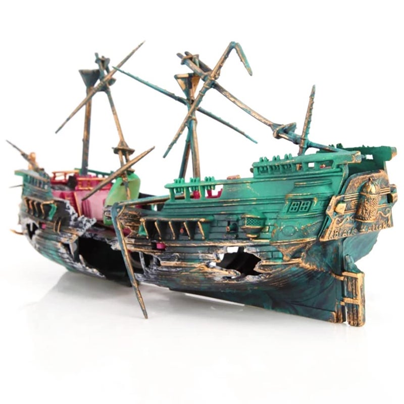 SLOCME Aquarium Shipwreck Decorations - Air Bubbler Sunken Ship Ornament, Fish Tank Air Action Aerating Decorations - Image 1