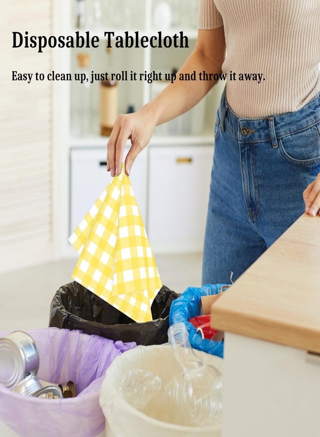 Mulbozy 4 Pcs Yellow Checkered Tablecloth 54 ×108 Inches Rectangle Yellow Gingham Tablecover Disposable Plastic Waterproof Buffalo Table Cover for Outdoor Picnic, Kitchen, Holiday Birthday Party - Image 5