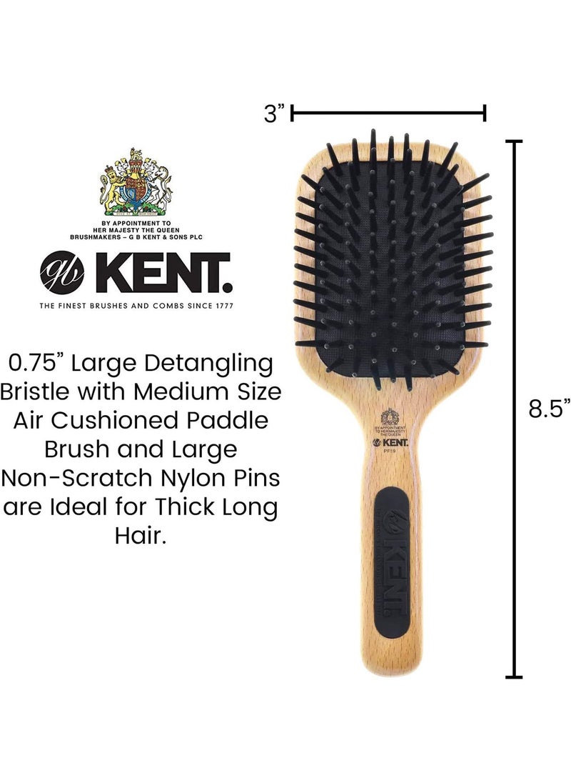 KENT PF19 Maxi Phine De-tangling Beechwood Cushion Paddle Brush Scalp Massager and Detangle Brush - Image 2