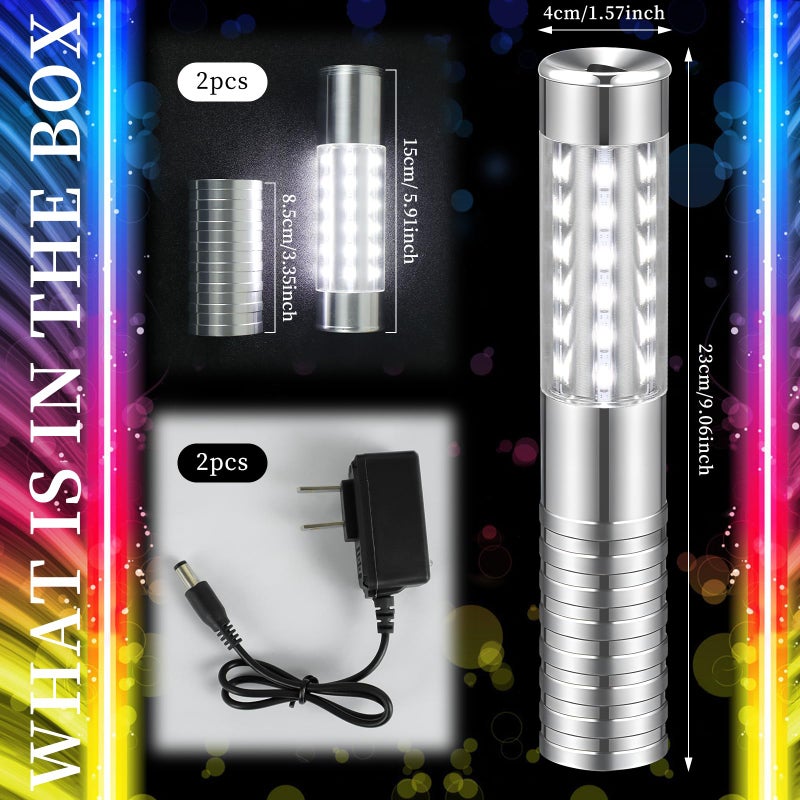 TTLYUGN 2 Pieces LED Strobe Baton Light Rechargeable Bottle Service Sparklers Stick Reusable Champagne Bottle Handheld LED for Club Stage Nightclub Party Concert Event Bar Outdoor - Silver - Image 3