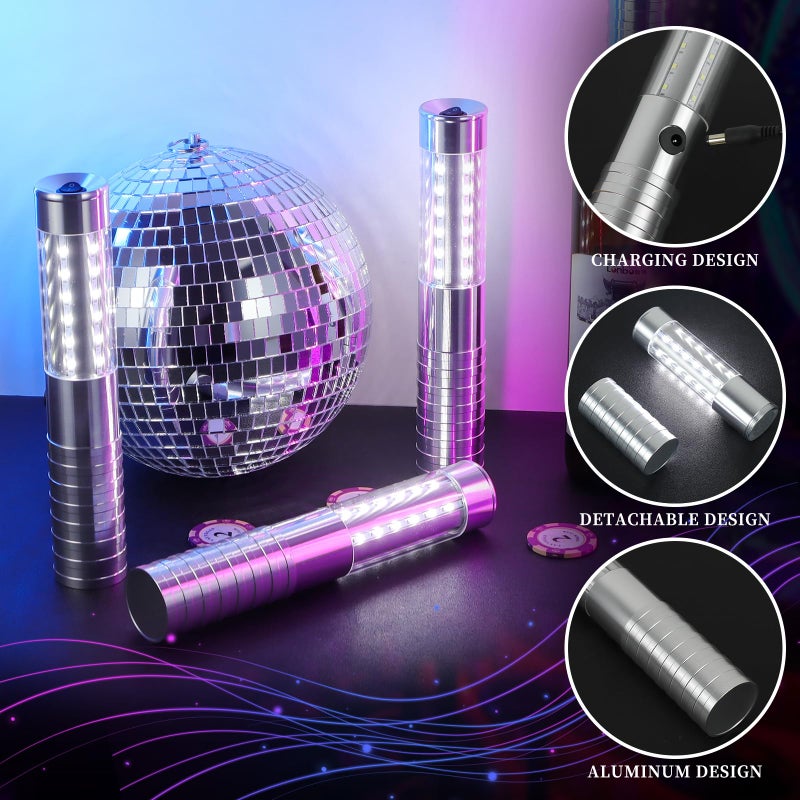 TTLYUGN 2 Pieces LED Strobe Baton Light Rechargeable Bottle Service Sparklers Stick Reusable Champagne Bottle Handheld LED for Club Stage Nightclub Party Concert Event Bar Outdoor - Silver - Image 4