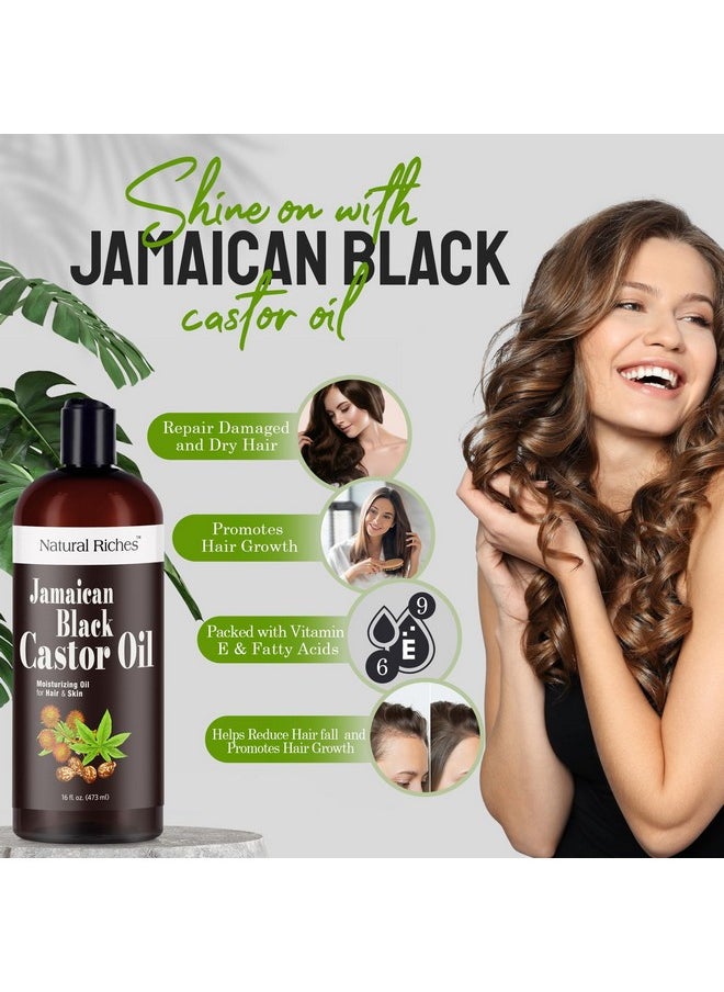 Natural Riches - Natural Riches Jamaican Black Castor Oil Pure Organic Cold Pressed for Hair Growth Skin Care for Dry Skin Conditioning Eyebrows Eyelashes Scalp and Nail Moisturizes & Repairs 16fl.oz. - Image 1