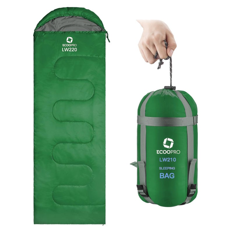 ECOOPRO Warm Weather Sleeping Bag - Portable, Waterproof, Compact Lightweight, Comfort with Compression Sack - Great for Outdoor Camping, Backpacking & Hiking-83 L x 30" W Fits Adults(Emerald Green) - Image 1