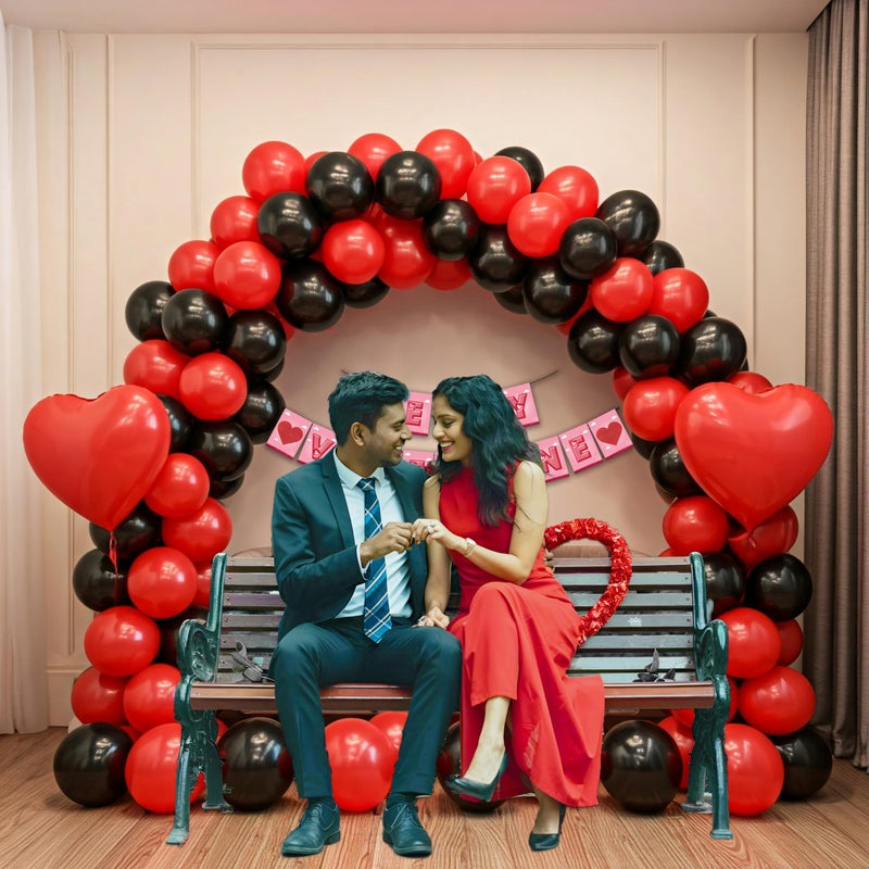 1iAM Valentine's Day Decoration Pack of 64 - 1pc Banner, 2pcs Heart Foil Balloons, 60pcs Balloons & 1pc Arch for Romantic Dinner, Surprise Party Decoration for Boyfriend, Girlfriend, Husband, Wife - Image 3