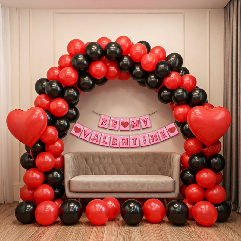 1iAM Valentine's Day Decoration Pack of 64 - 1pc Banner, 2pcs Heart Foil Balloons, 60pcs Balloons & 1pc Arch for Romantic Dinner, Surprise Party Decoration for Boyfriend, Girlfriend, Husband, Wife - Image 1