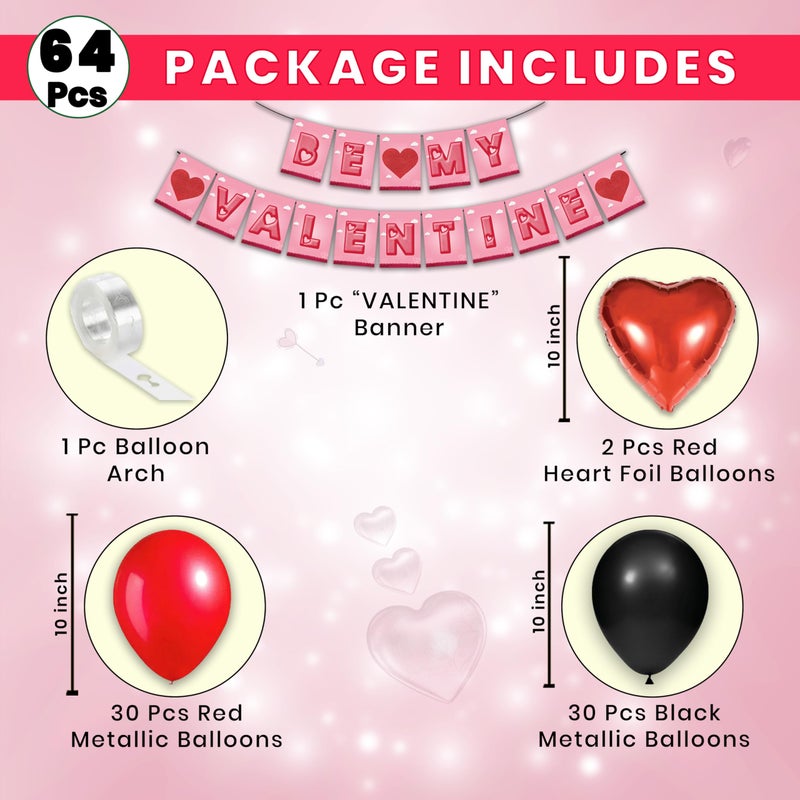 1iAM Valentine's Day Decoration Pack of 64 - 1pc Banner, 2pcs Heart Foil Balloons, 60pcs Balloons & 1pc Arch for Romantic Dinner, Surprise Party Decoration for Boyfriend, Girlfriend, Husband, Wife - Image 2
