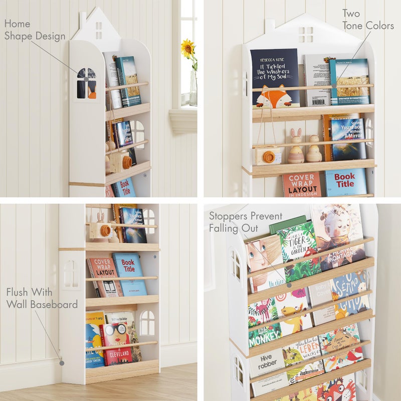 UTEX Kids Bookshelf Wall Mounted, 4-Tier Book Shelf Organizer, Tall Wooden Children's Bookcase, Storage Book Rack for Kids Room, Nursery, Bedroom, Living Room, White - Image 4