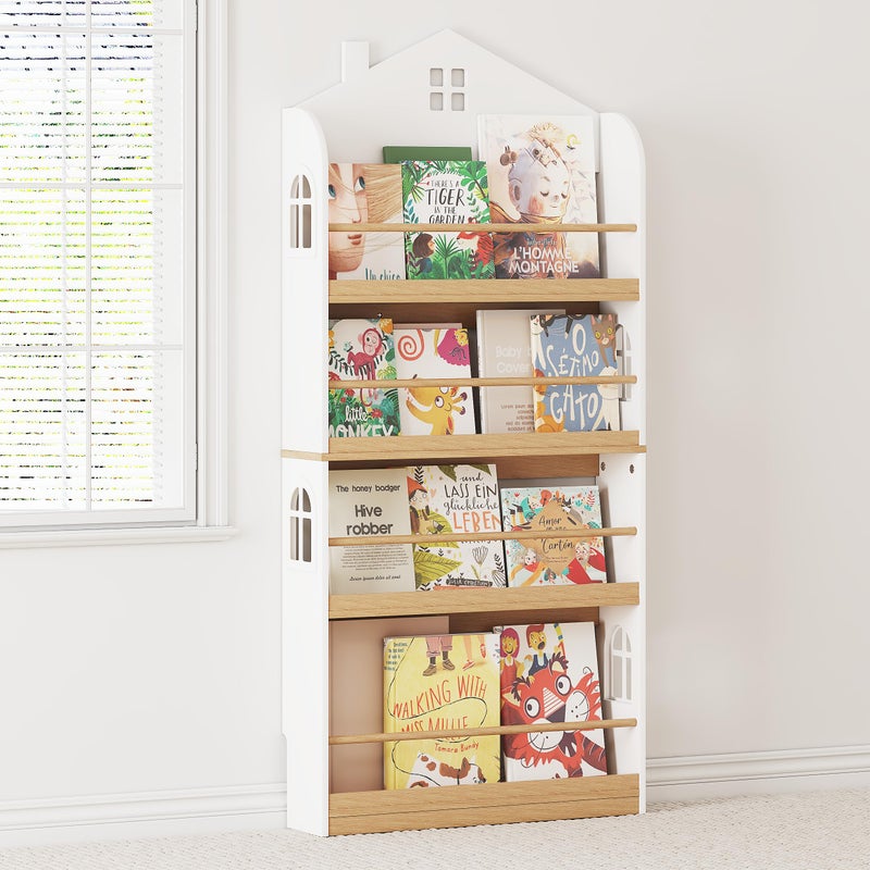 UTEX Kids Bookshelf Wall Mounted, 4-Tier Book Shelf Organizer, Tall Wooden Children's Bookcase, Storage Book Rack for Kids Room, Nursery, Bedroom, Living Room, White - Image 1