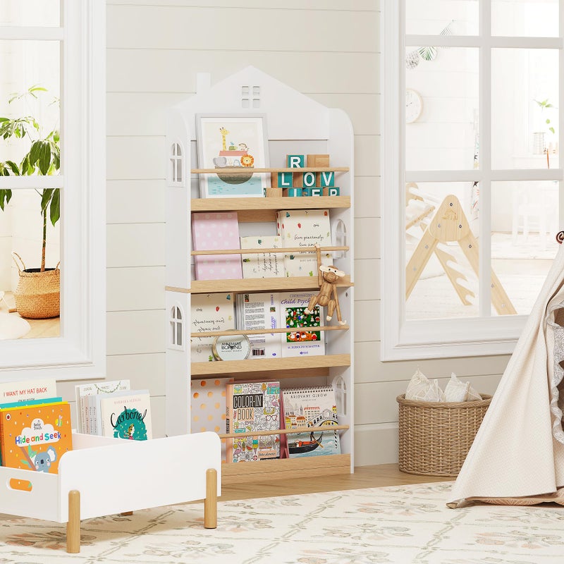 UTEX Kids Bookshelf Wall Mounted, 4-Tier Book Shelf Organizer, Tall Wooden Children's Bookcase, Storage Book Rack for Kids Room, Nursery, Bedroom, Living Room, White - Image 2