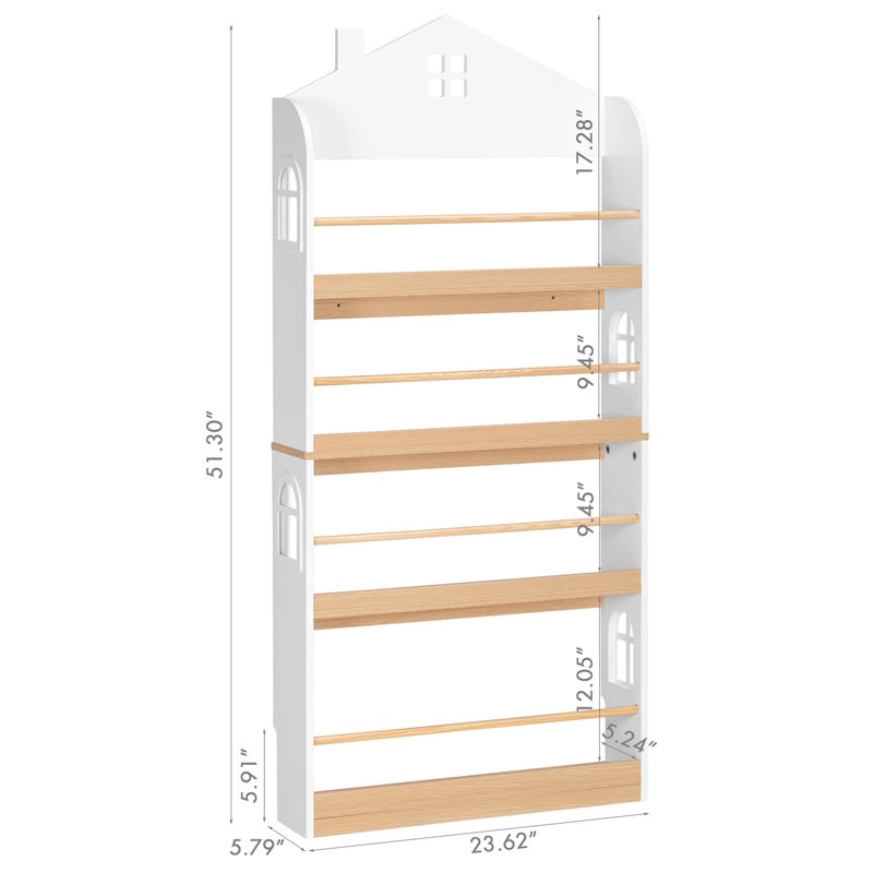 UTEX Kids Bookshelf Wall Mounted, 4-Tier Book Shelf Organizer, Tall Wooden Children's Bookcase, Storage Book Rack for Kids Room, Nursery, Bedroom, Living Room, White - Image 5