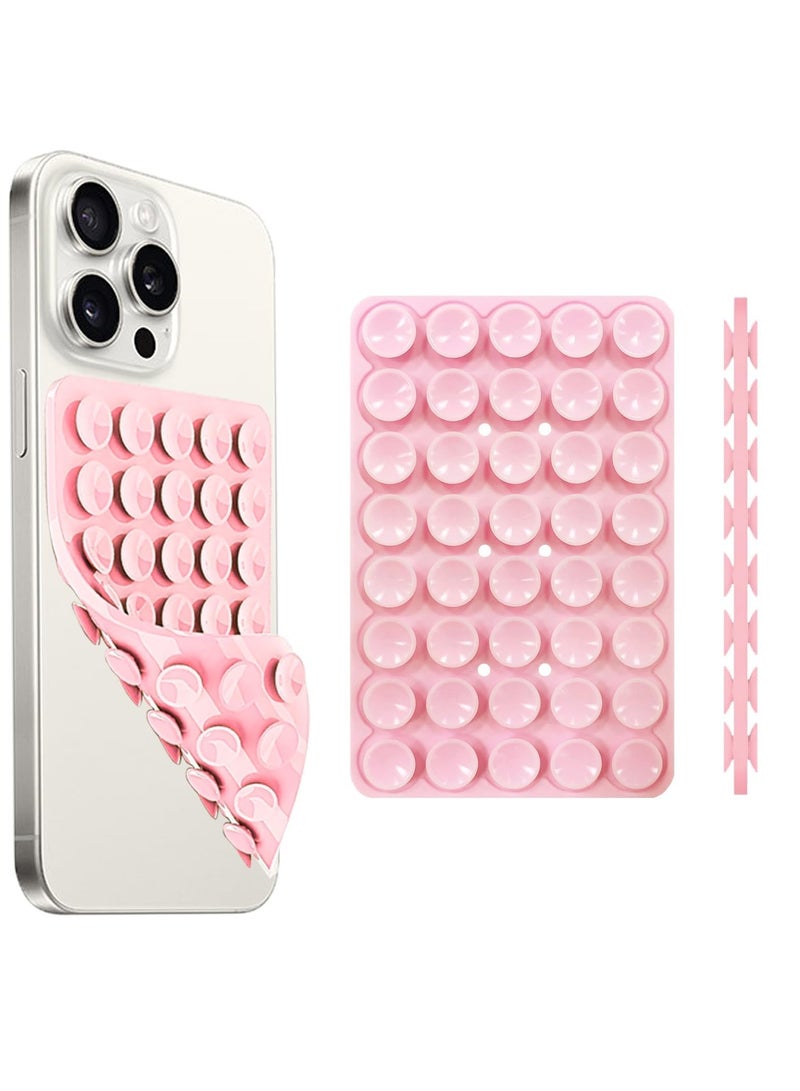 40 silicone suction cup phone cases, double-sided installation, hands-free grip for phone accessories, suitable for selfies and videos, square double-sided silicone phone holder, suitable for iPhone and Android light pink - Image 1