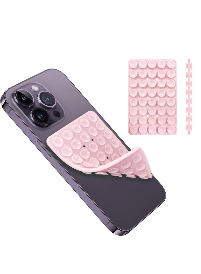 40 silicone suction cup phone cases, double-sided installation, hands-free grip for phone accessories, suitable for selfies and videos, square double-sided silicone phone holder, suitable for iPhone and Android light pink - Image 2