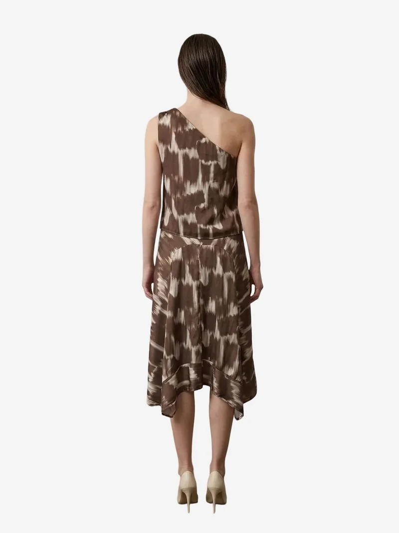 My Fashion Coffee Brown MY FASHION Asymmetrical Satin Blouse and Midi Skirt Set for Women | Best Price UAE