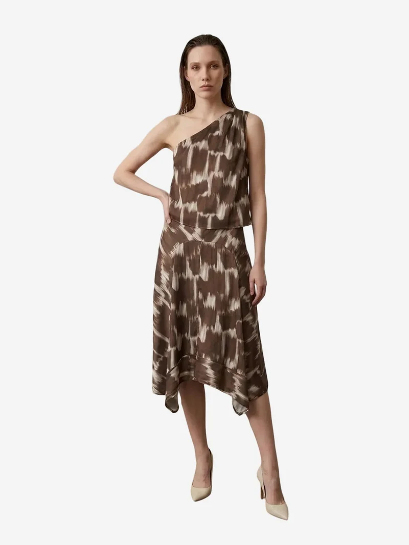 ماي فاشن MY FASHION Asymmetrical Satin Blouse and Midi Skirt Set