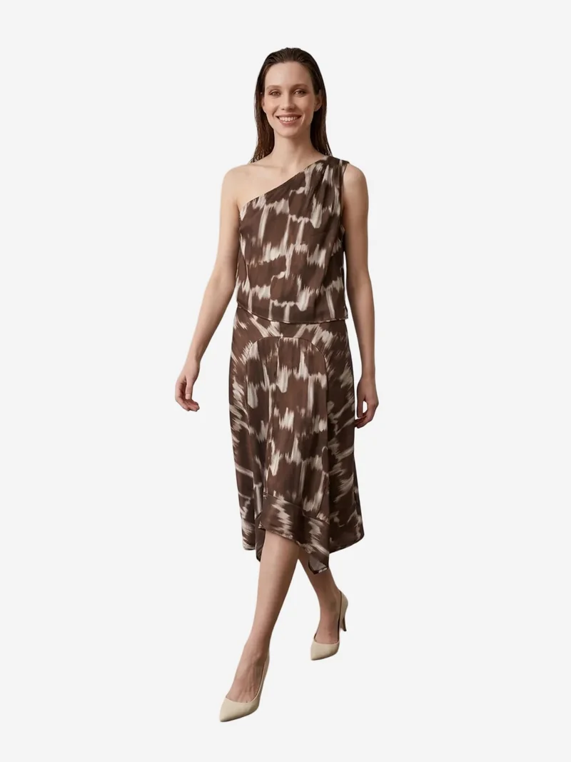 ماي فاشن MY FASHION Asymmetrical Satin Blouse and Midi Skirt Set