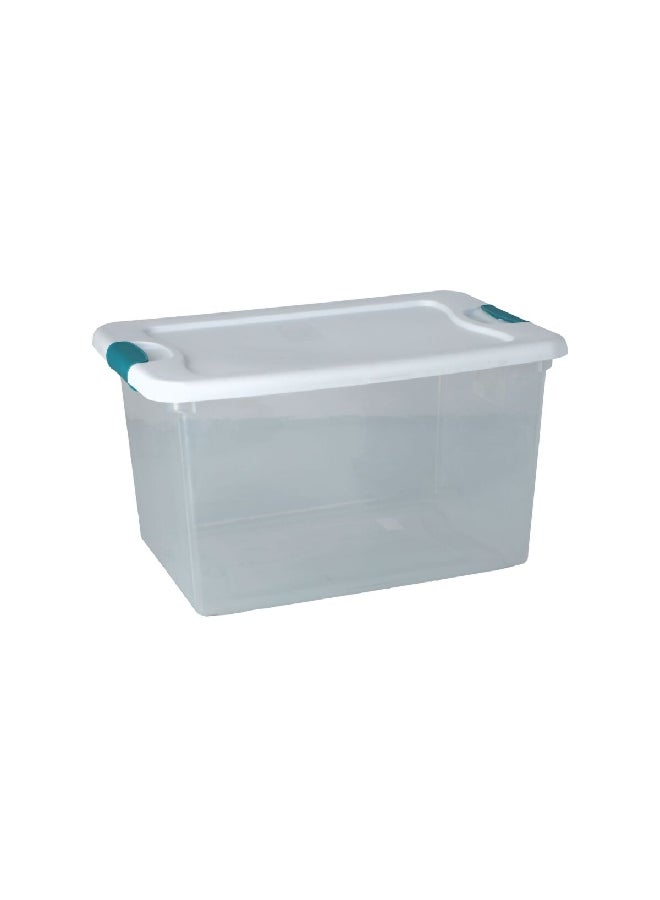 Sterilite Stackable Space Saving Durable Ultra Latch Lid Storage Box Clear and White 61 L 14978006  - Image 1