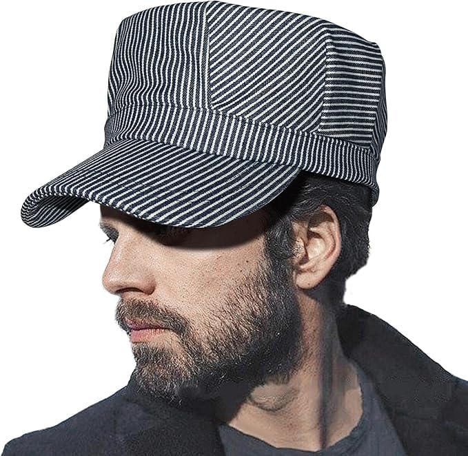 YukaBa Railroad Engineer Train Conductor Adult Hat Blue and White - Image 1