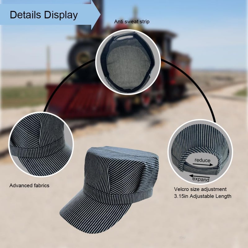 YukaBa Railroad Engineer Train Conductor Adult Hat Blue and White - Image 3