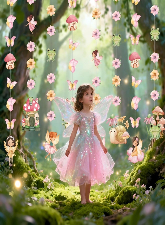 Daifunli 8 Pcs Fairy Party Decorations Fairy First Birthday Hanging Garlands Banner Butterfly Mushroom Flower Paper Cutouts Streamer for Wall Ceiling Decor Wonderland Garden Tale Floral Party Supplies - Image 2