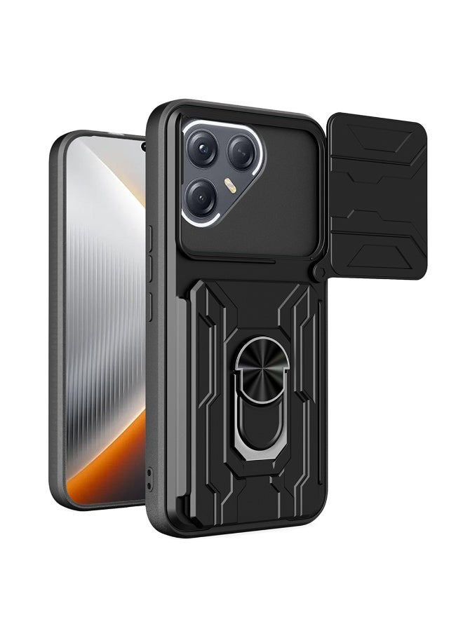 ثلاثة نمور لـ TECNO Pova 7 5G Case, حامل البطاقة وغطاء عدسة الكاميرا الشريحة, حامل الحلقة المغناطيسية مقعد حالة الهاتف الوقائي لـ TECNO Pova 7 5G, أسود - Image 1