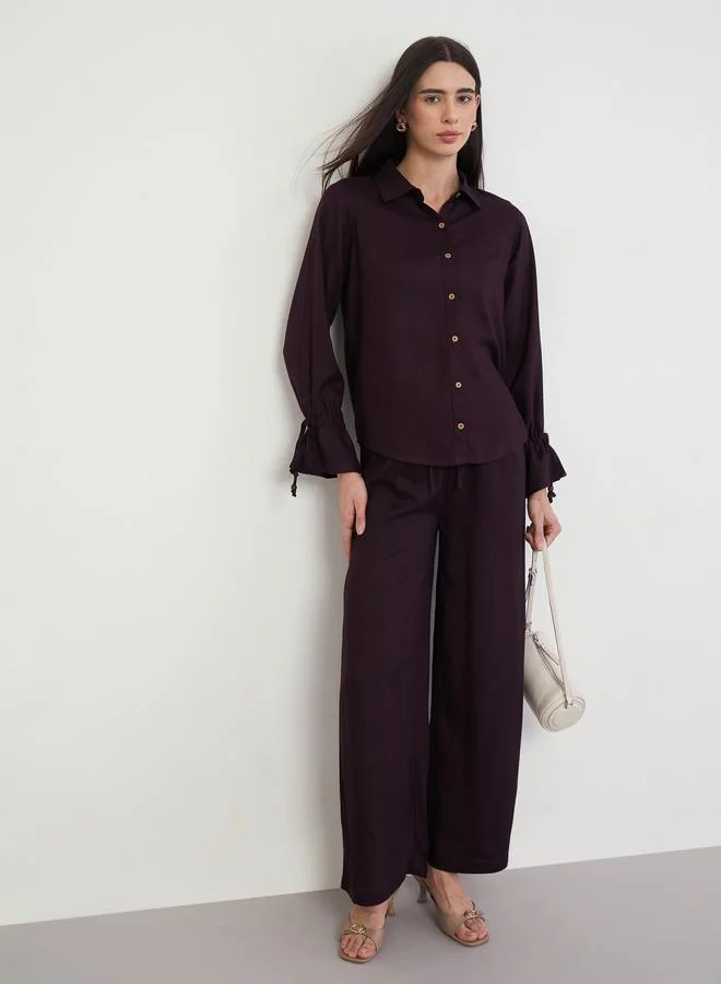Styli Purple Wide Leg Pants With Drawstring