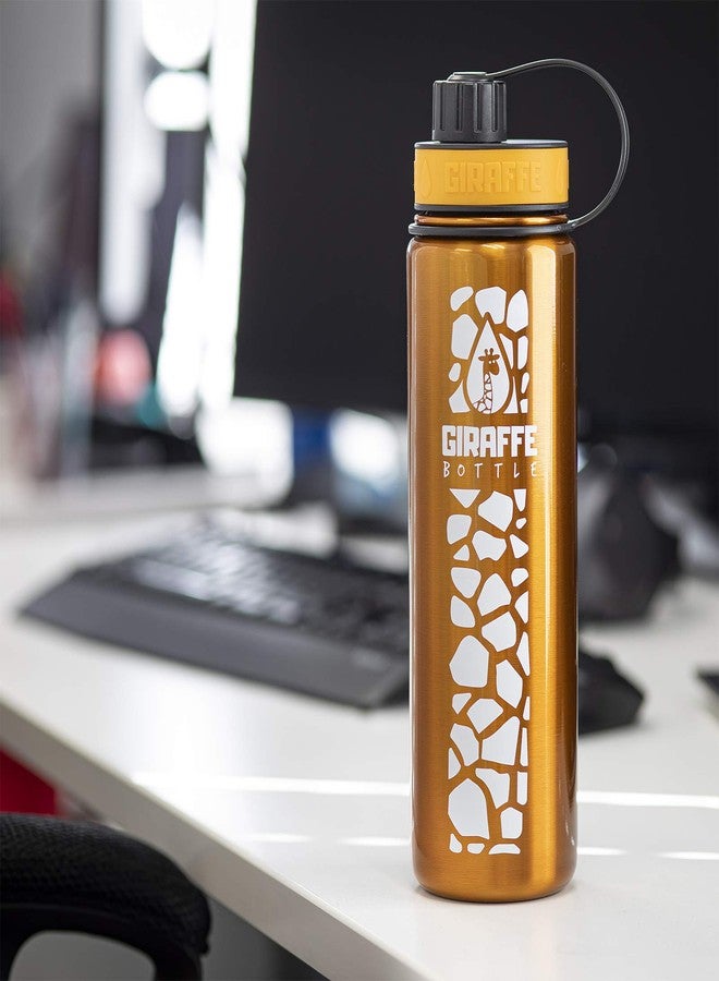 Giraffe Bottle 24oz Stainless Steel Drinking Bottle with Insulated and Direct-Drink Lids, Orange with Giraffe Pattern - Image 5