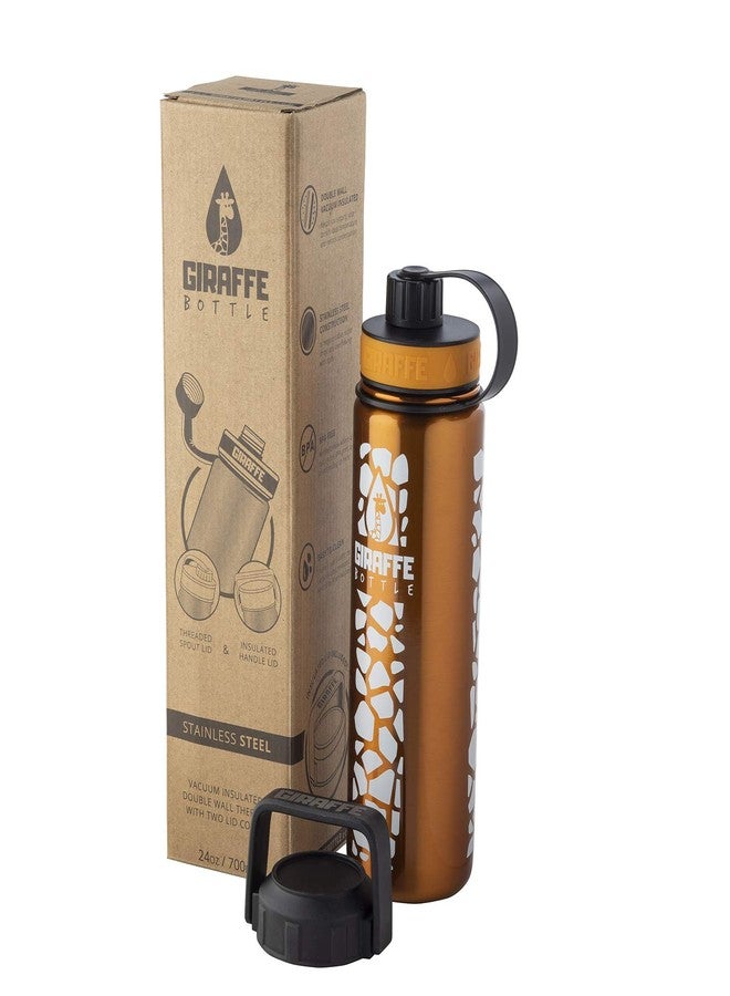 Giraffe Bottle 24oz Stainless Steel Drinking Bottle with Insulated and Direct-Drink Lids, Orange with Giraffe Pattern - Image 4